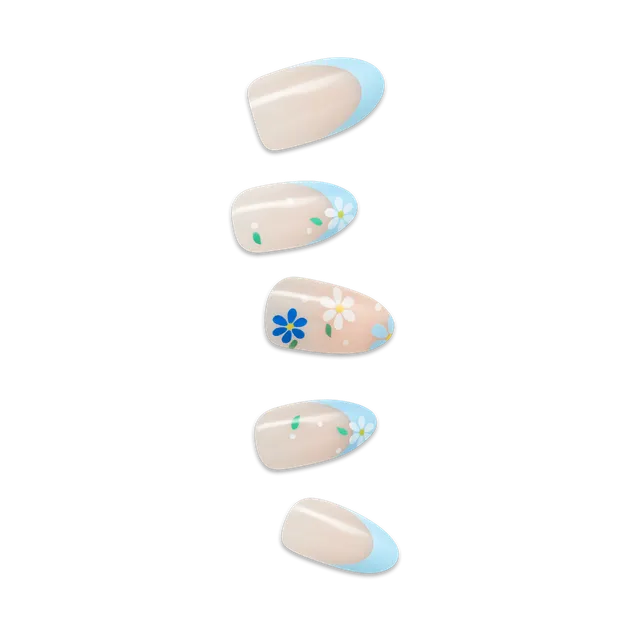 impress-design-no-glue-fake-press-on-nails-golden-nest-pastel-blue-french-floral image 1
