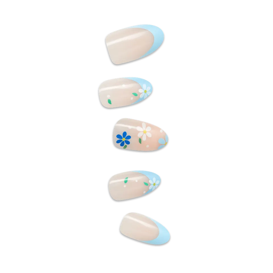 impress-design-no-glue-fake-press-on-nails-golden-nest-pastel-blue-french-floral image 1