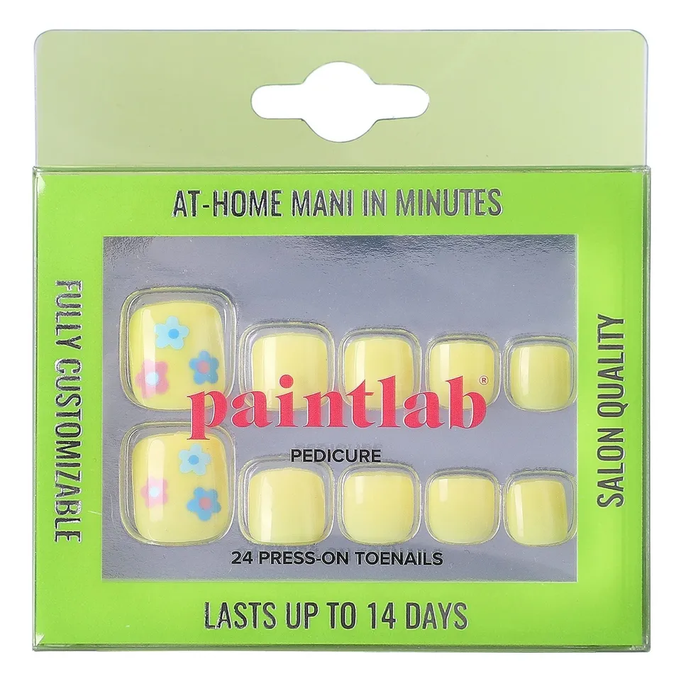 paintlab-sunny-toes-squoval-press-on-toe-nails-bright-happy-design image 1