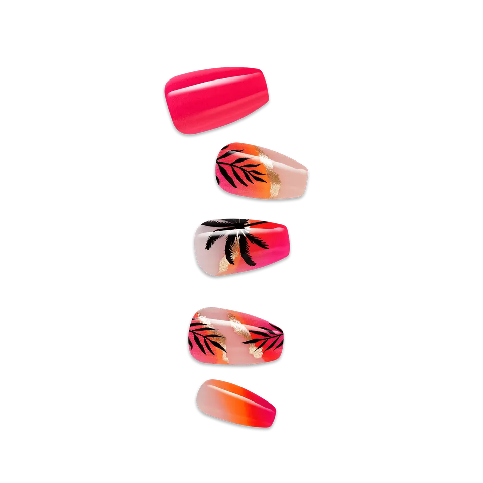 impress-sol-press-on-nails-tropical-multicolor-design-coffin-medium image 1