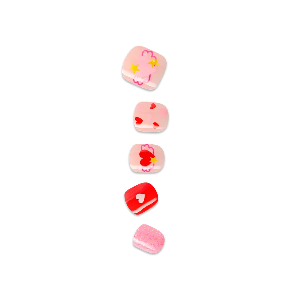 impress-kids-your-smile-press-on-nails-no-glue-multicolor-hearts-squoval-20-coun image 1
