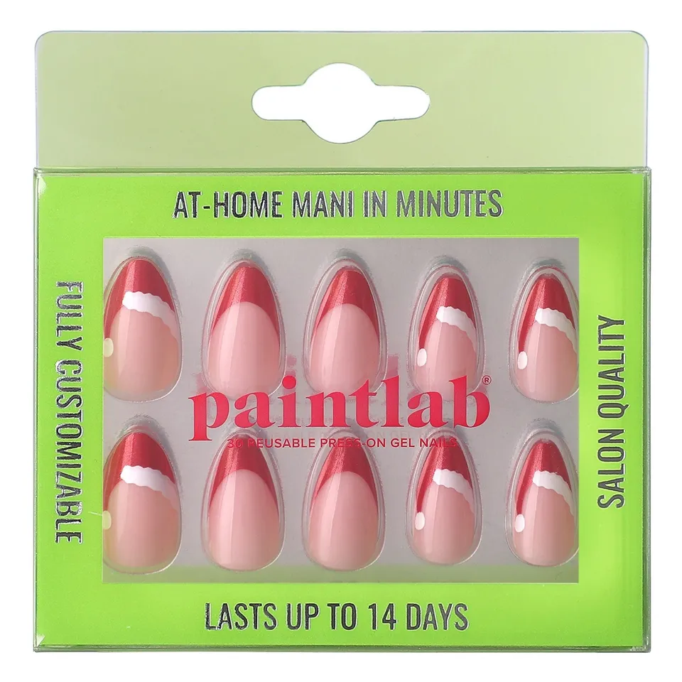 paintlab-santa-s-sleigh-short-almond-holiday-press-on-nails image 1