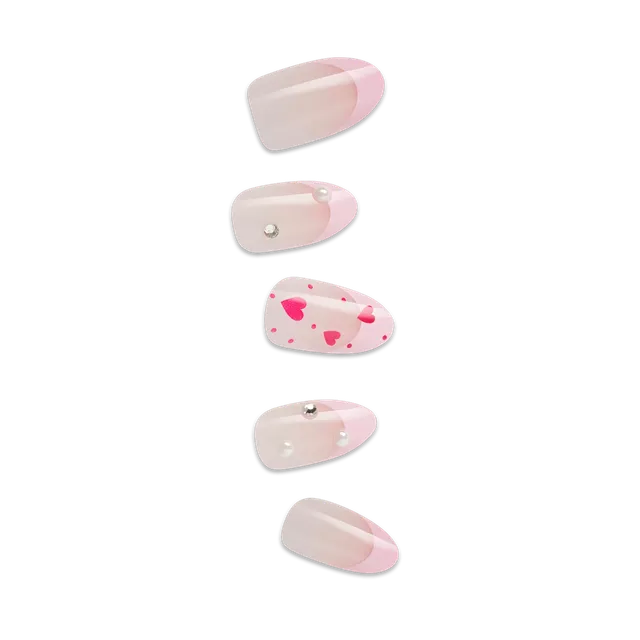 impress-still-the-one-no-glue-press-on-nails-3d-jewel-french-design-pink-medium- image 1