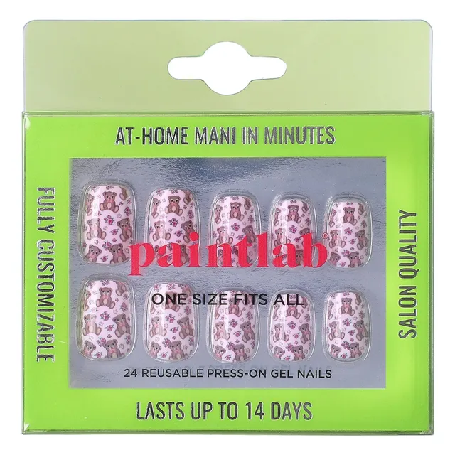 paintlab-teddy-bear-squoval-press-on-nails-cozy-brown-bear-print image 1