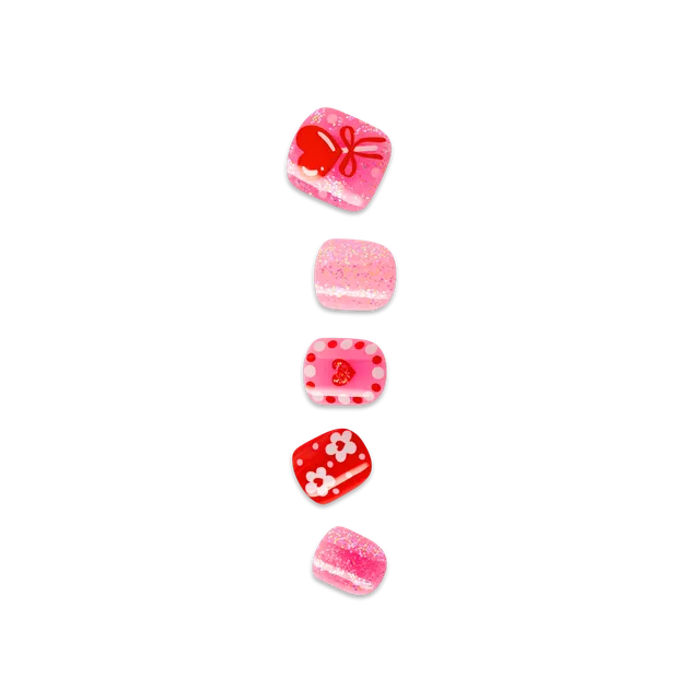 impress-kids-no-glue-press-on-nails-candy-heart-design-red-pink-squoval-20-nails image 1