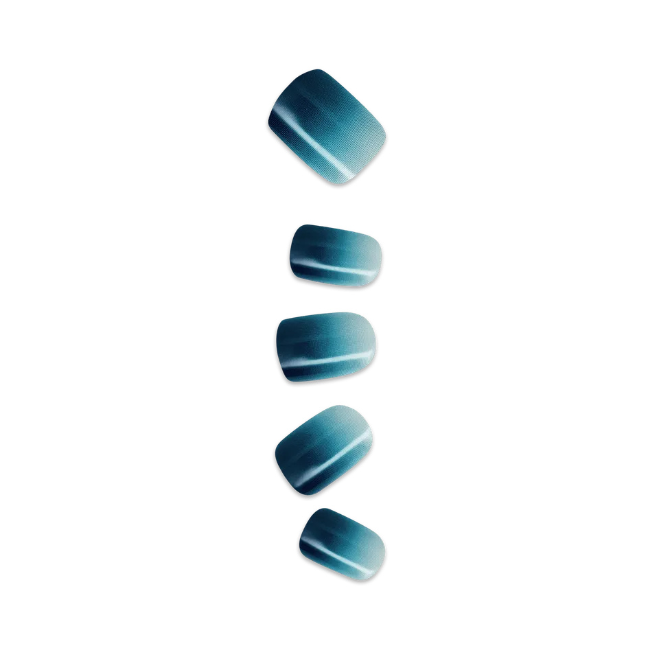 impress-velvet-breeze-no-glue-press-on-nails-solid-blue-short-squoval-manicure image 1