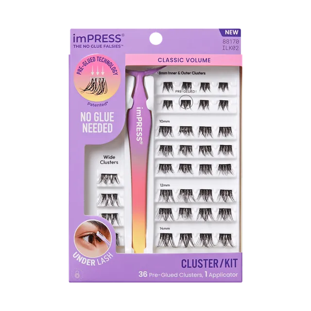 impress-falsies-pre-glued-false-eyelashes-starter-kit-classic-volume-36-clusters image 1