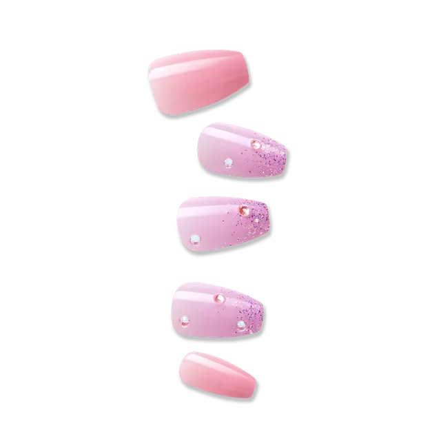 impress-design-press-on-nails-moonlit-pink-coffin-medium-3d-jewels-rhinestones image 1