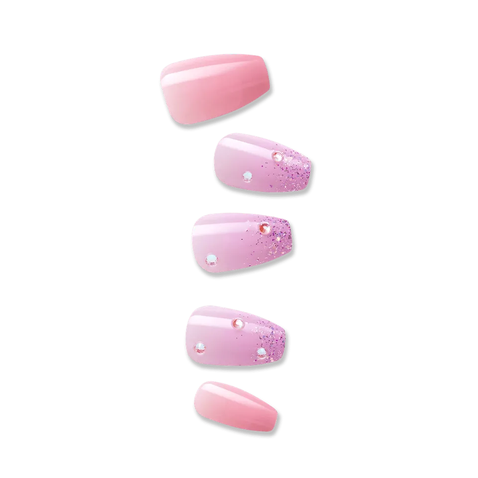 impress-design-press-on-nails-moonlit-pink-coffin-medium-3d-jewels-rhinestones image 1