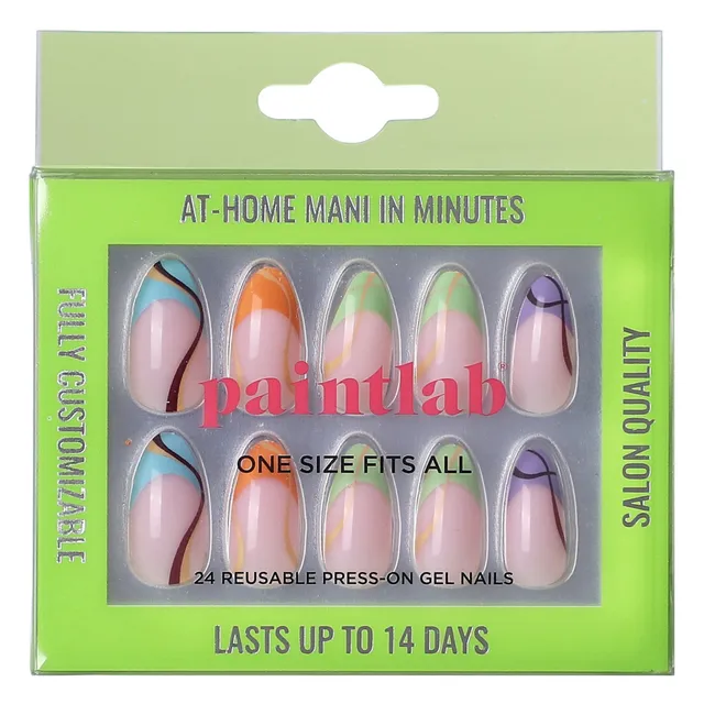 paintlab-multi-tie-medium-almond-press-on-nails-colorful-tie-dye-false-nails image 1
