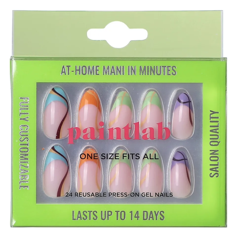 paintlab-multi-tie-medium-almond-press-on-nails-colorful-tie-dye-false-nails image 1
