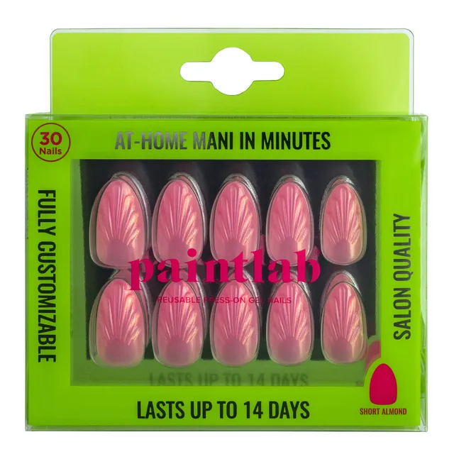 paintlab-mermaid-shell-short-almond-press-on-nails-iridescent-chrome-false-nails image 1