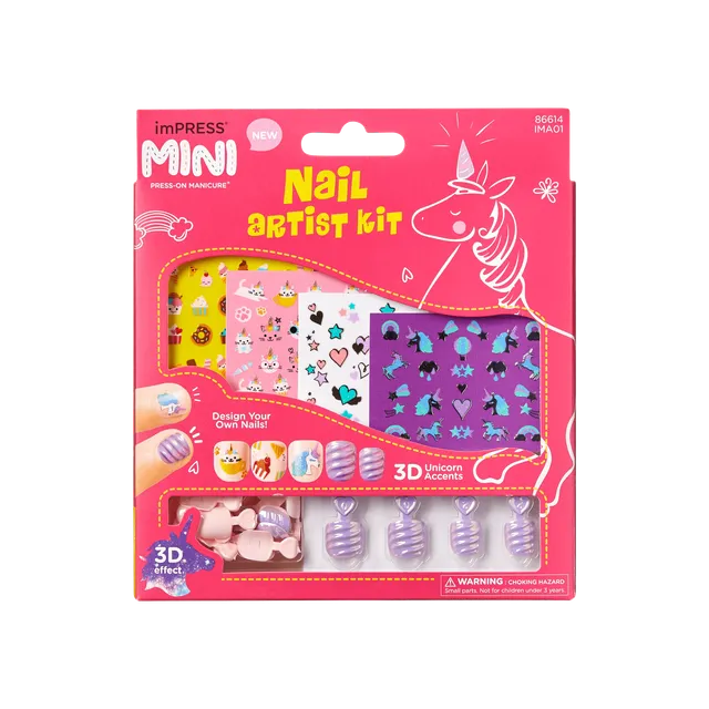 impress-nail-artist-kit-for-kids-pink-squoval-press-on-nails-with-stickers image 1