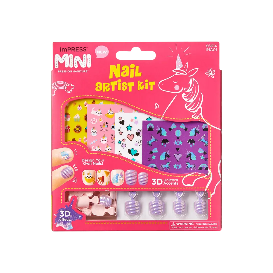 impress-nail-artist-kit-for-kids-pink-squoval-press-on-nails-with-stickers image 1