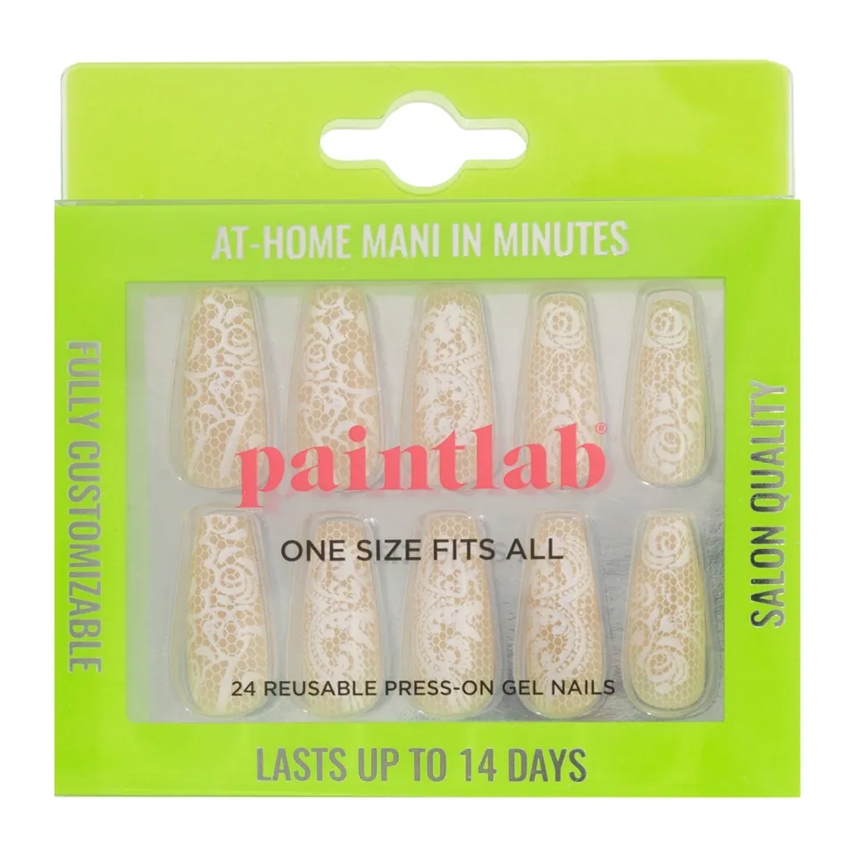 paintlab-beige-lace-coffin-press-on-nails image 1