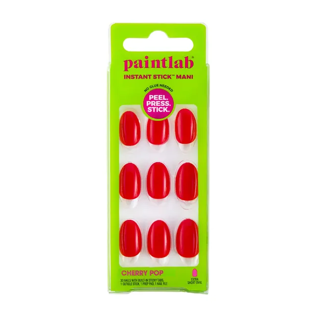 paintlab-cherry-pop-instant-stick-mani-extra-short-oval-press-on-nails image 1