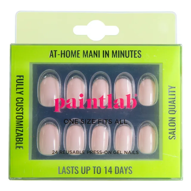 paintlab-silver-glitter-tips-oval-press-on-nails-shimmering-french-tips-party-re image 1