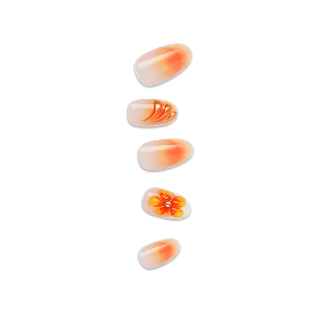 impress-design-no-glue-press-on-nails-sea-bloom-3d-jewel-design-orange-medium-ov image 1