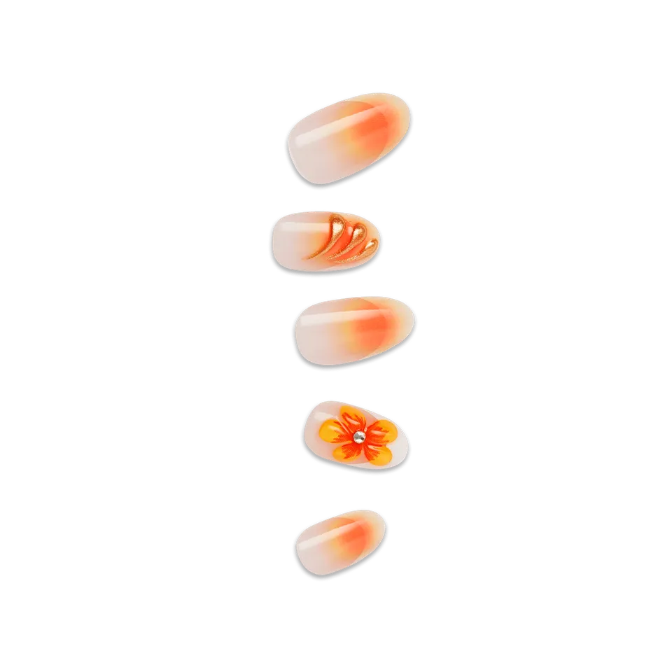 impress-design-no-glue-press-on-nails-sea-bloom-3d-jewel-design-orange-medium-ov image 1