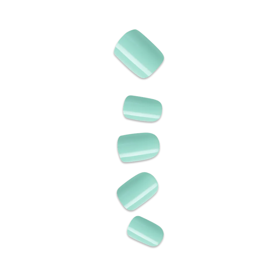 impress-get-closer-no-glue-press-on-nails-solid-green-short-squoval-manicure image 1