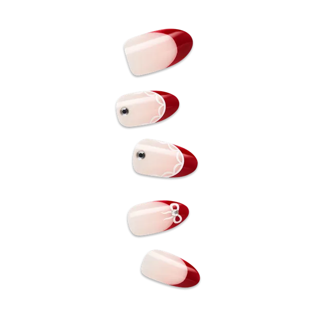 impress-design-no-glue-fake-press-on-nails-buzz-french-red-medium-almond-manicur image 1