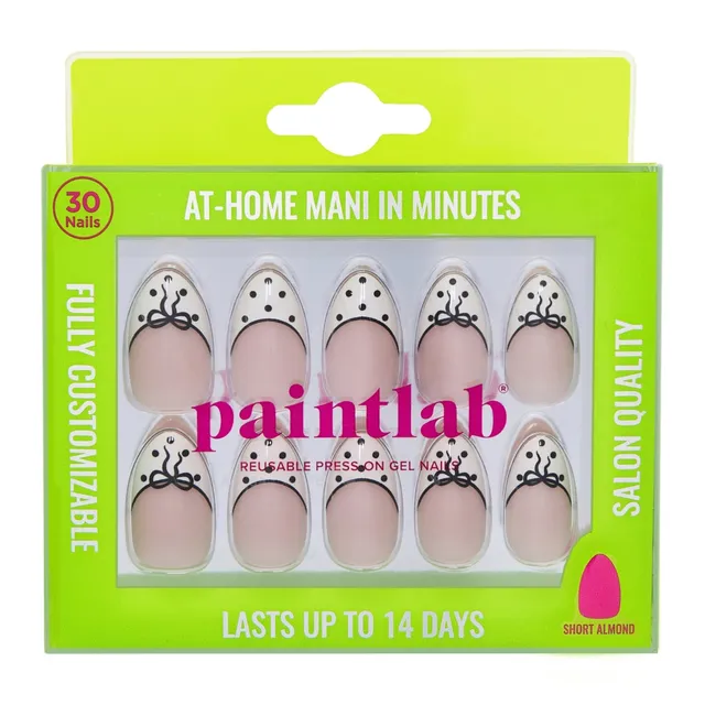 paintlab-bows-and-dots-short-almond-press-on-nails-cute-french-tip-with-bow-deta image 1
