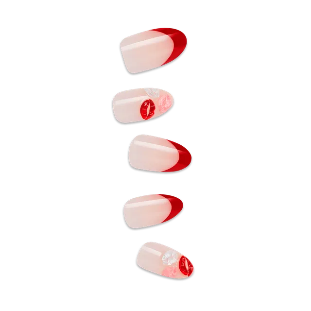 impress-no-glue-press-on-nails-lover-3d-lip-print-french-design-red-pink-medium- image 1