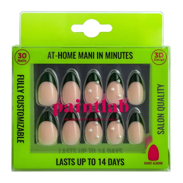 paintlab-forest-green-short-almond-press-on-nails-studded-3d-accents-deep-green image 1