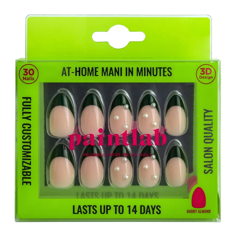 paintlab-forest-green-short-almond-press-on-nails-studded-3d-accents-deep-green image 1