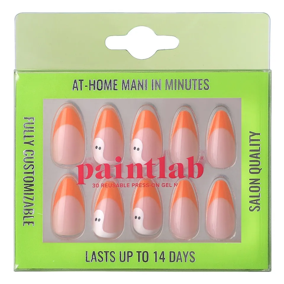 paintlab-pumpkin-a-boo-short-almond-halloween-press-on-nails-cute-pumpkin-french image 1