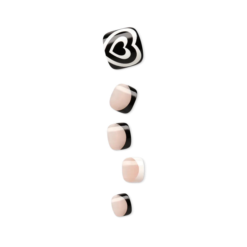 impress-design-rose-mist-press-on-toenails-black-white-print-short-square-24-nai image 1