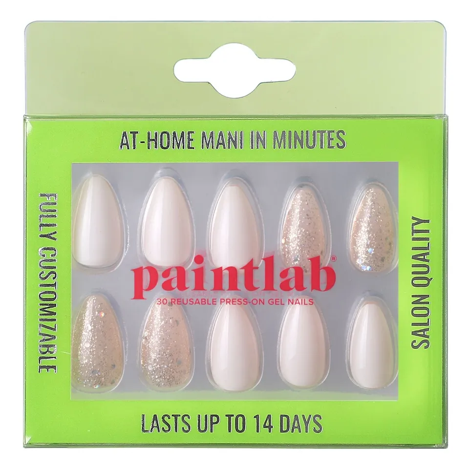 paintlab-sparkling-dreams-short-almond-press-on-nails-glitter-bridal-set image 1