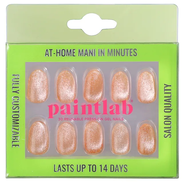 paintlab-orangesicle-cat-eye-oval-press-on-nails-striking-orange-with-shimmering image 1