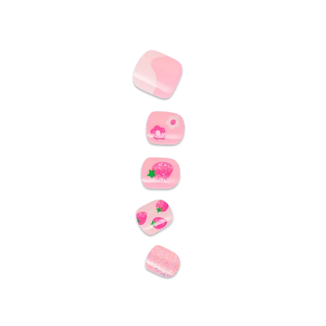 impress-kids-no-glue-fake-press-on-nails-berry-cute-design-pink-kids-squoval-man image 1