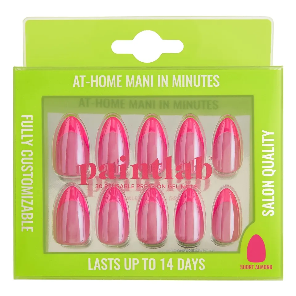 paintlab-pink-flamingo-short-almond-press-on-nails-tropical-festival-set image 1