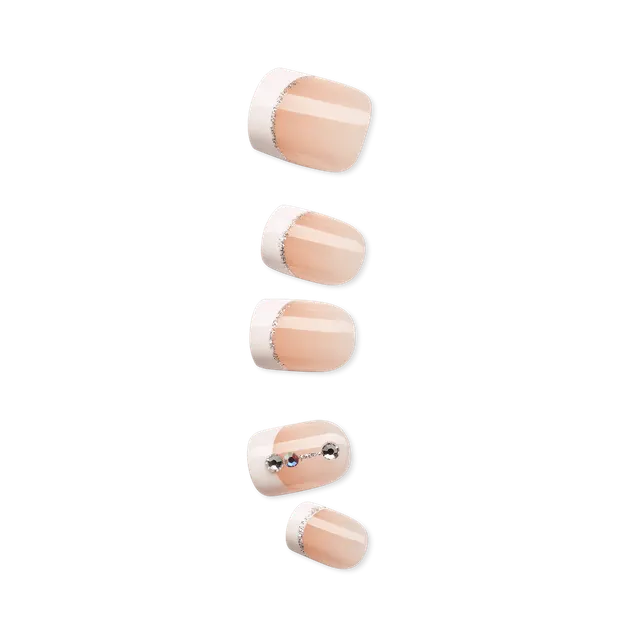 impress-falling-no-glue-press-on-nails-white-french-3d-jewel-short-squoval-30-co image 1