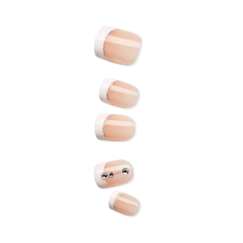 impress-falling-no-glue-press-on-nails-white-french-3d-jewel-short-squoval-30-co image 1
