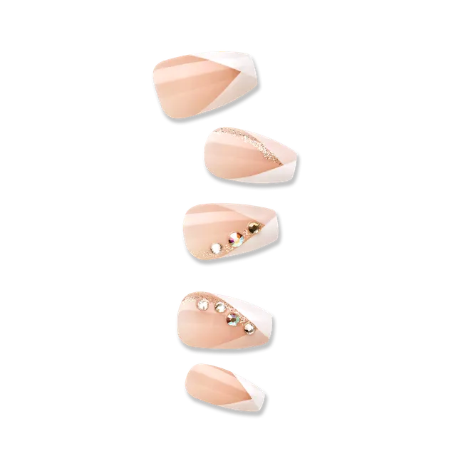 impress-french-no-glue-fake-press-on-nails-glimpse-3d-jewel-french-white-medium- image 1