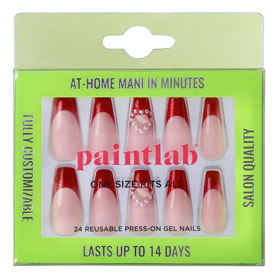 paintlab-lovely-red-coffin-press-on-nails-elegant-red-with-3d-accents image 1