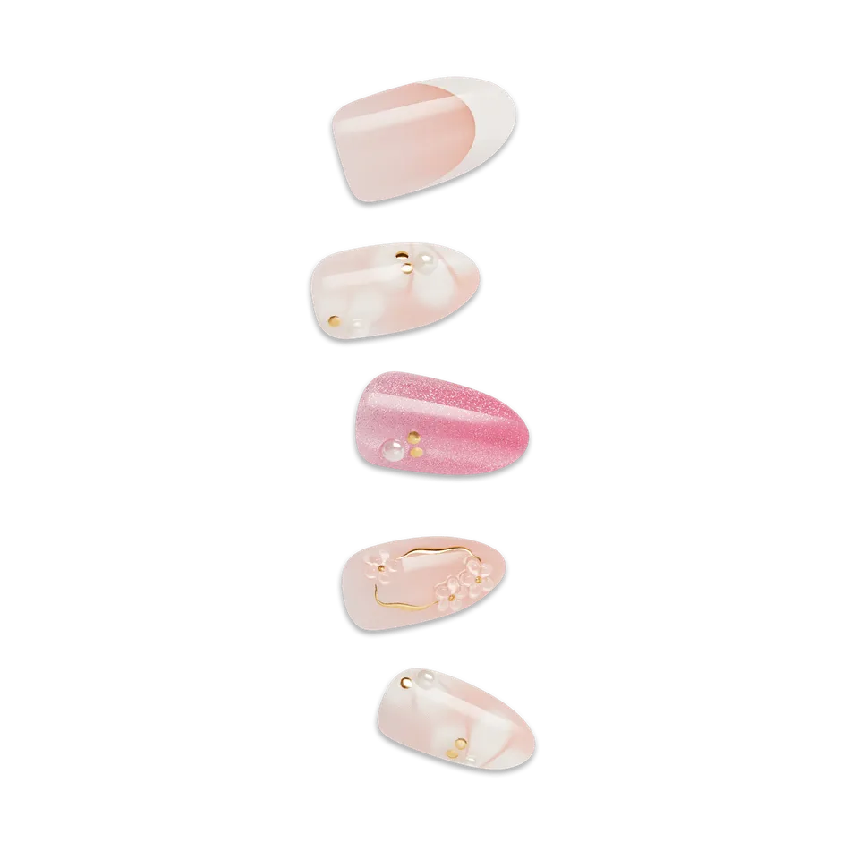 impress-design-no-glue-fake-press-on-nails-bloom-luxe-3d-jewel-design-pink-mediu image 1
