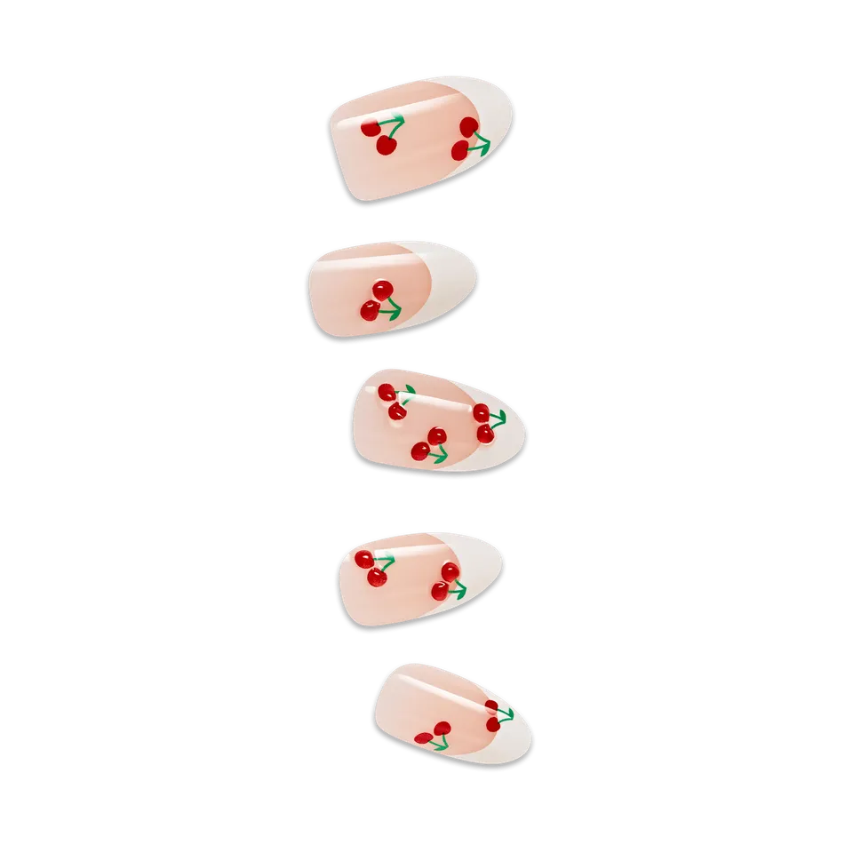 impress-design-no-glue-press-on-nails-coast-french-design-white-red-cherries-med image 1