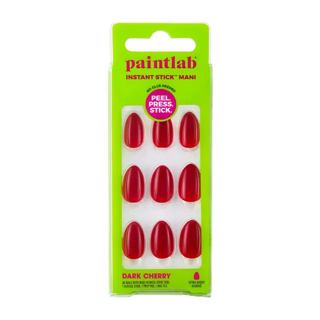 paintlab-dark-cherry-instant-stick-mani-extra-short-almond-press-on-nails image 1