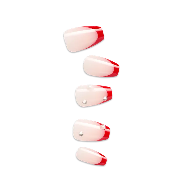 impress-happy-world-no-glue-press-on-nails-3d-jewel-french-red-medium-coffin image 1