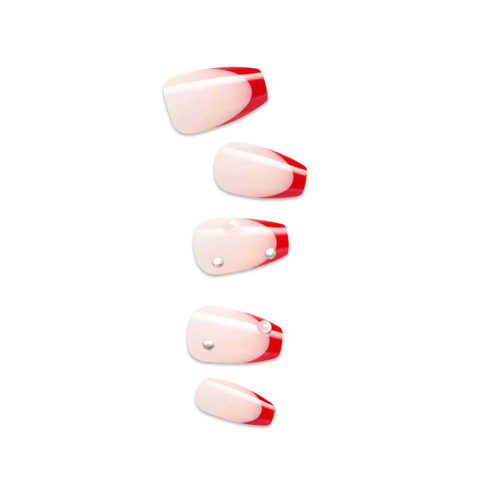 impress-happy-world-no-glue-press-on-nails-3d-jewel-french-red-medium-coffin image 1