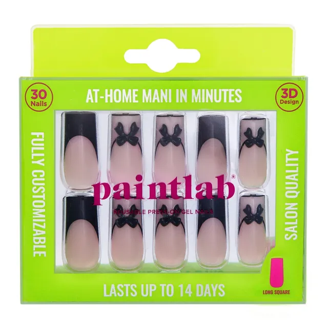 paintlab-pin-up-long-square-press-on-nails-3d-bow-french-tips image 1