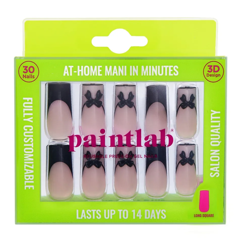 paintlab-pin-up-long-square-press-on-nails-3d-bow-french-tips image 1
