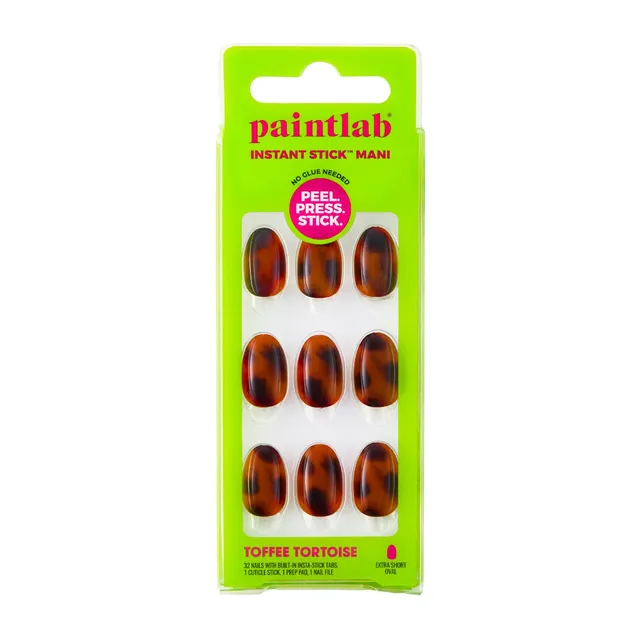 paintlab-toffee-tortoise-instant-stick-mani-extra-short-oval-press-on-nails-ambe image 1