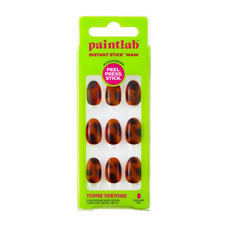 paintlab-toffee-tortoise-instant-stick-mani-extra-short-oval-press-on-nails-ambe image 1