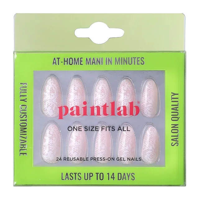 paintlab-beige-lace-almond-press-on-nails image 1