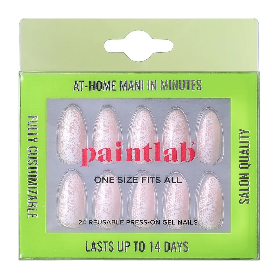 paintlab-beige-lace-almond-press-on-nails image 1